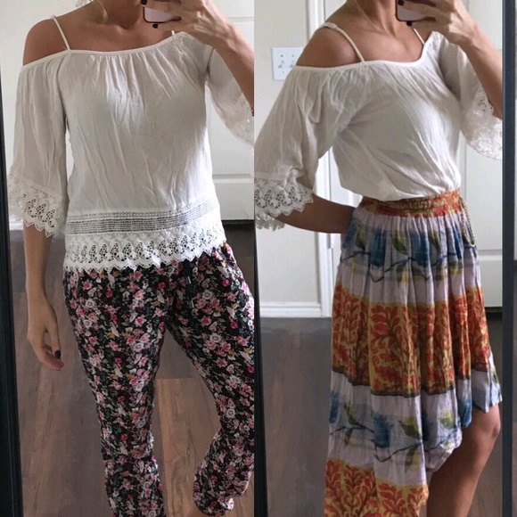 American Eagle Outfitters Other - AE ivory lacy bell sleeve boho cold shoulder top